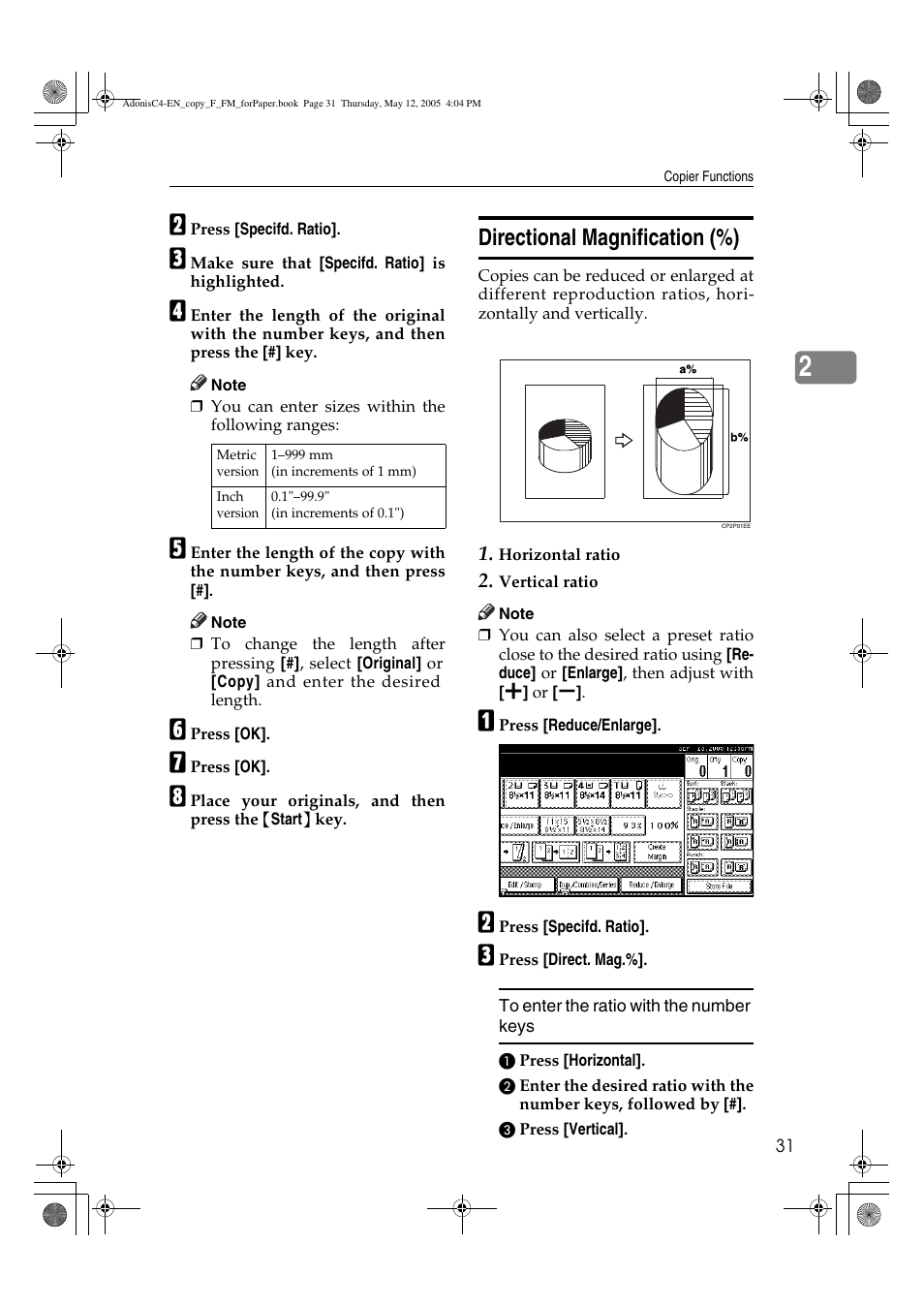 Directional magnification (%) | Ricoh Aficio 3045AD User Manual | Page 41 / 136