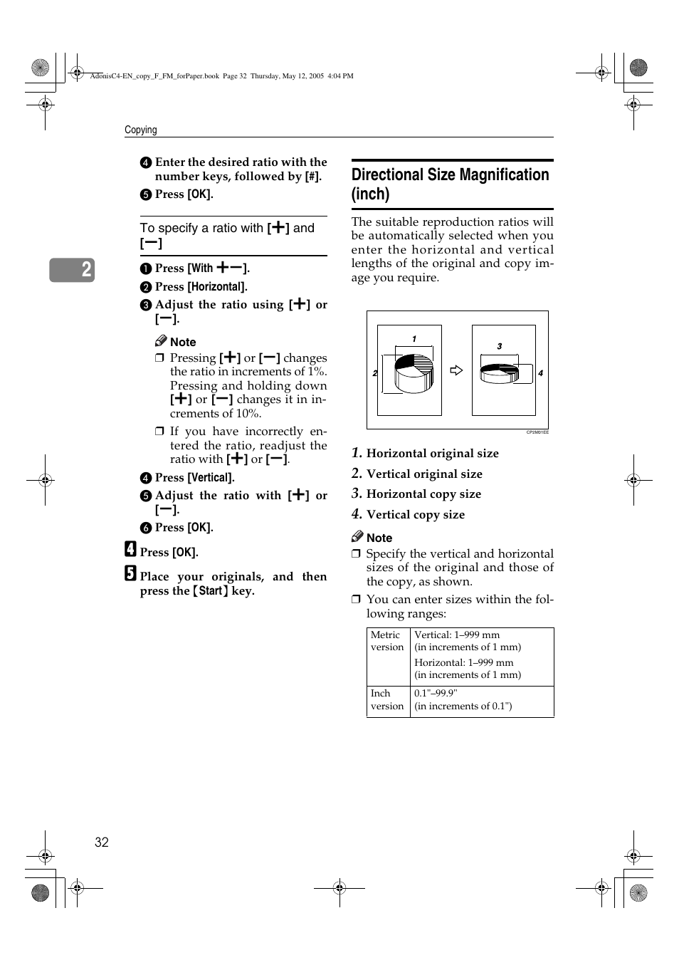 Directional size magnification (inch) | Ricoh Aficio 3045AD User Manual | Page 42 / 136