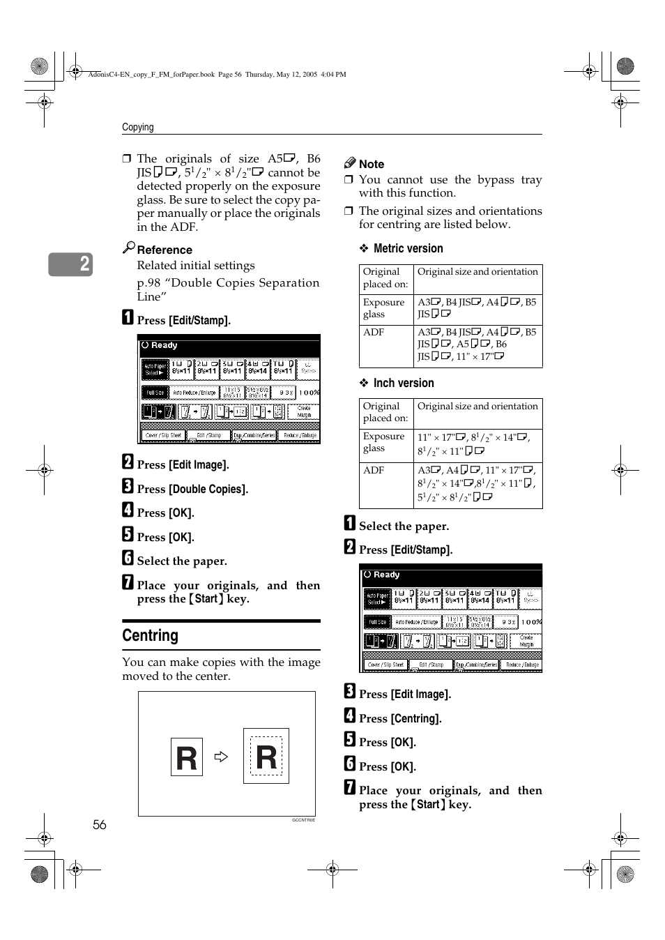 Centring | Ricoh Aficio 3045AD User Manual | Page 66 / 136