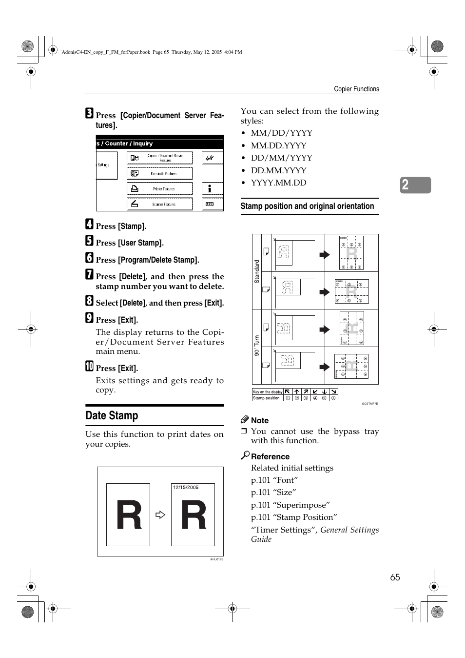 Date stamp | Ricoh Aficio 3045AD User Manual | Page 75 / 136