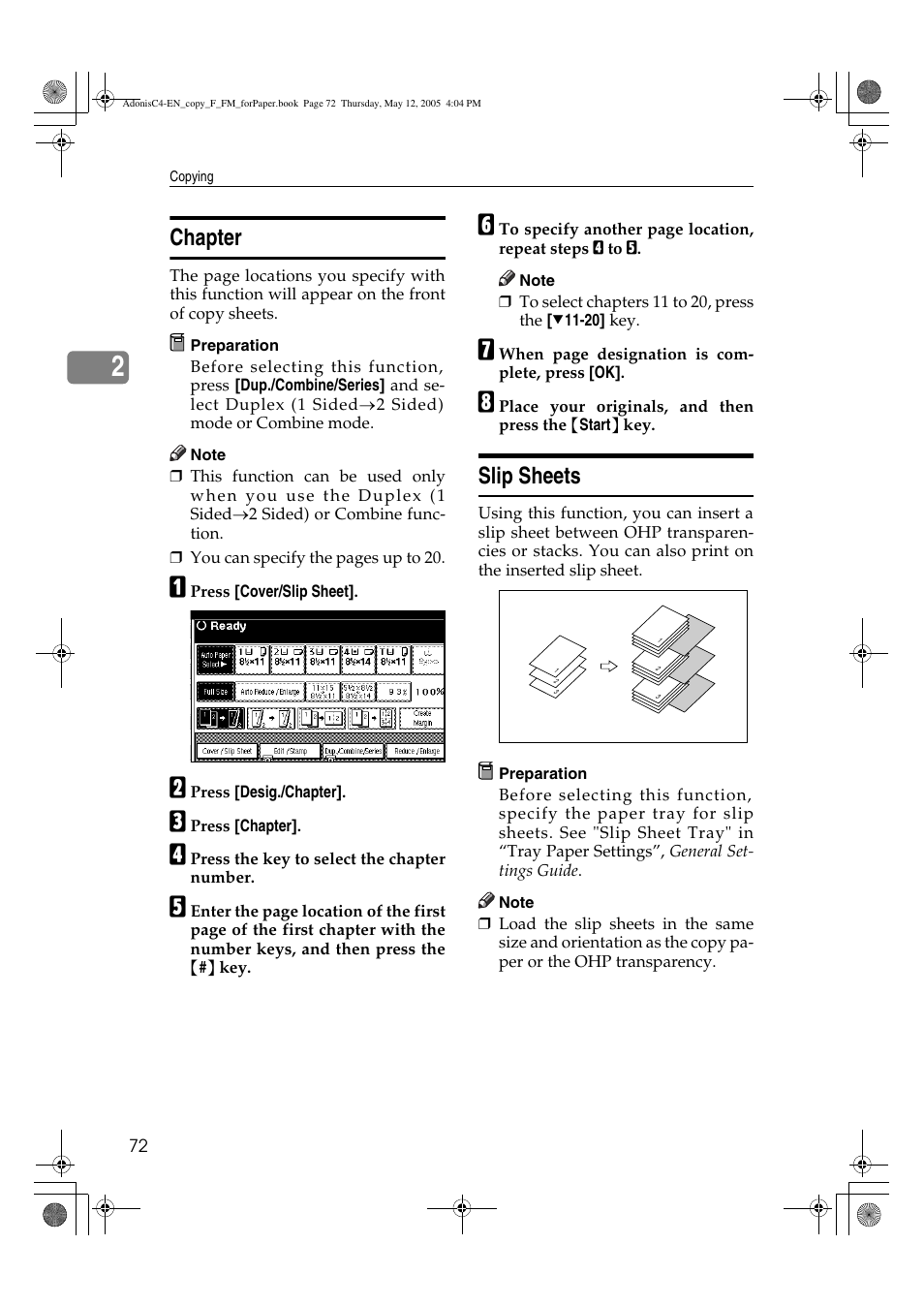 Chapter, Slip sheets | Ricoh Aficio 3045AD User Manual | Page 82 / 136