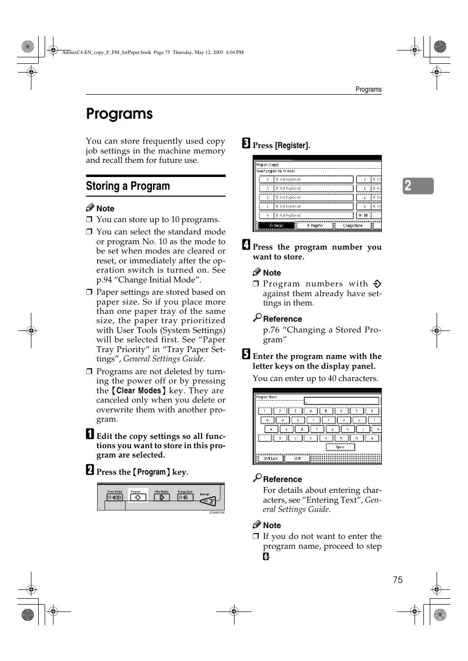 2programs, Storing a program | Ricoh Aficio 3045AD User Manual | Page 85 / 136