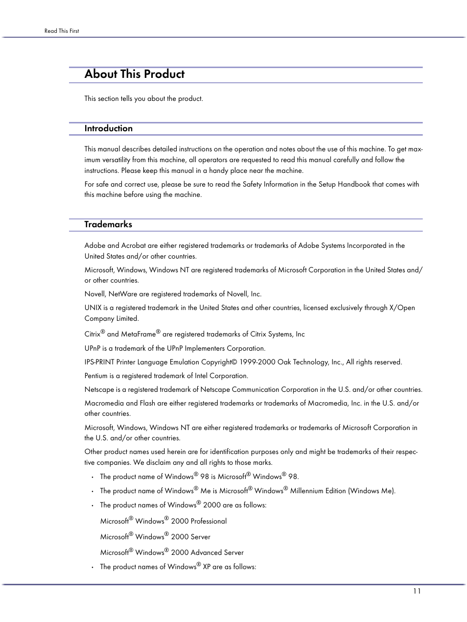 About this product, Introduction, Trademarks | Ricoh BY1000 User Manual | Page 11 / 250