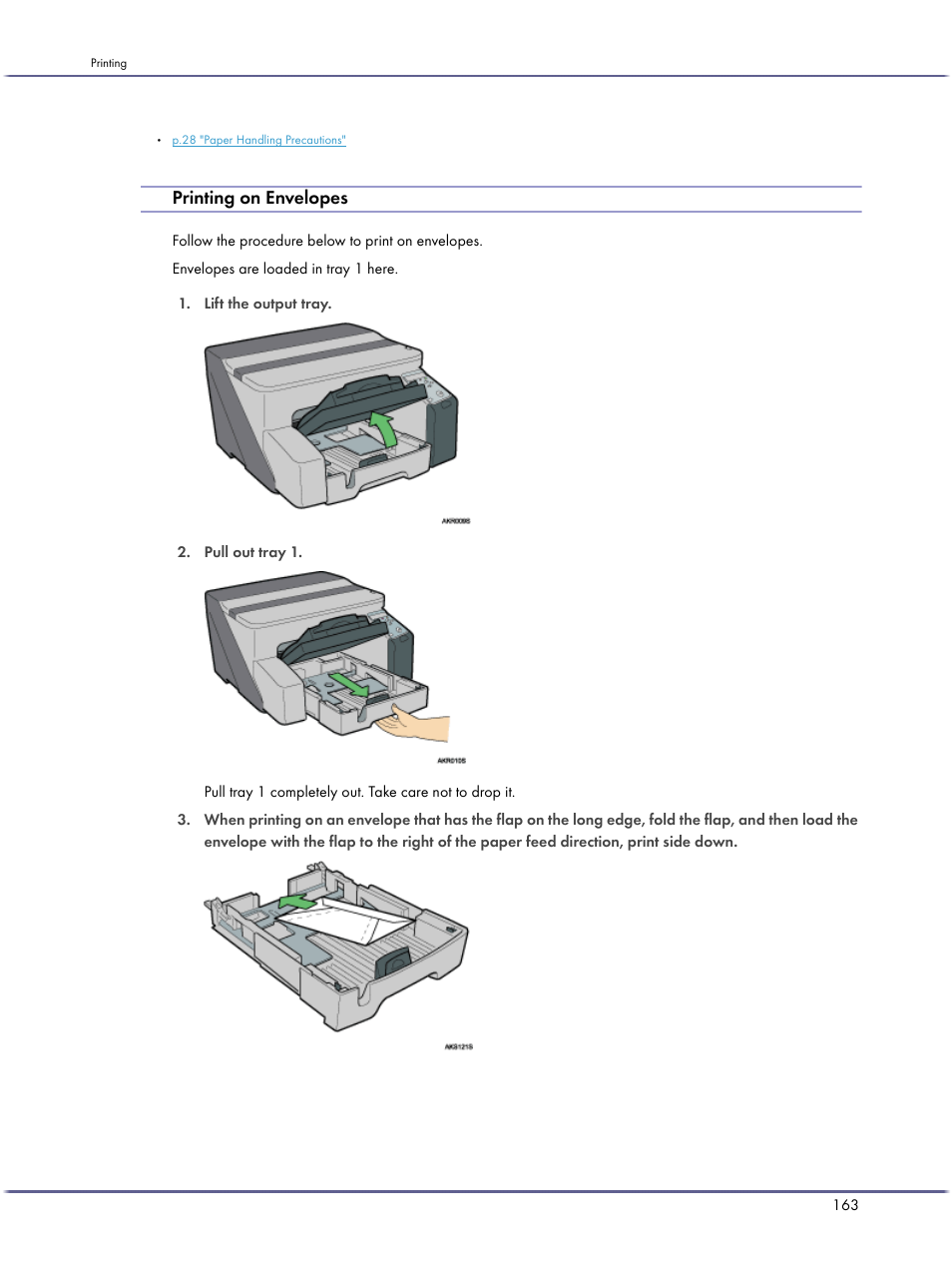 Printing on envelopes | Ricoh BY1000 User Manual | Page 163 / 250