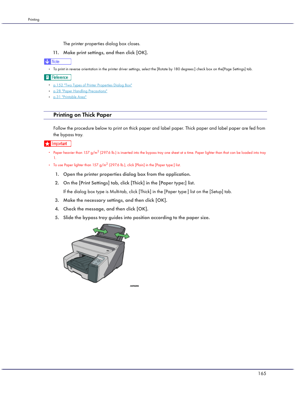 Printing on thick paper | Ricoh BY1000 User Manual | Page 165 / 250