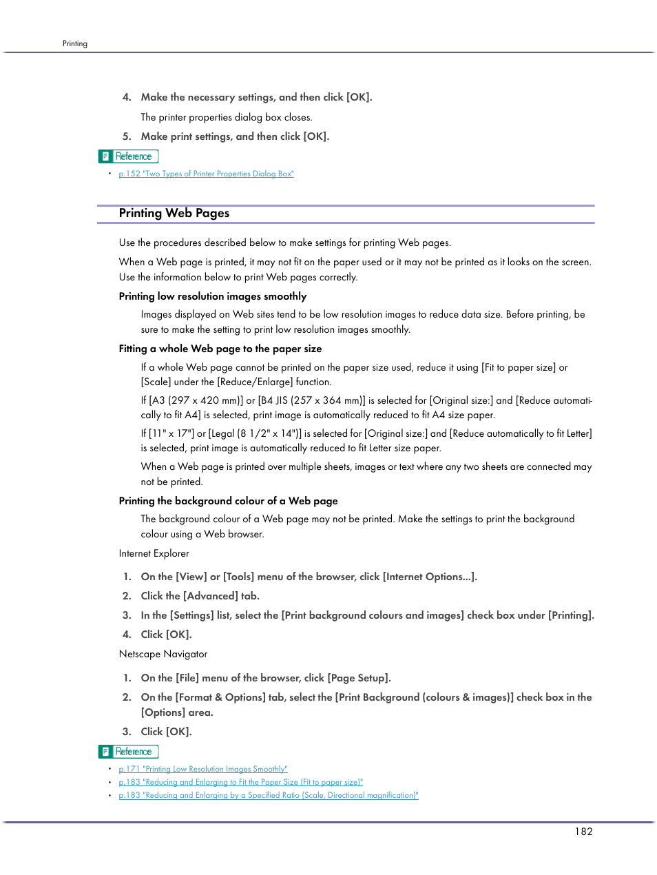 Printing web pages | Ricoh BY1000 User Manual | Page 182 / 250