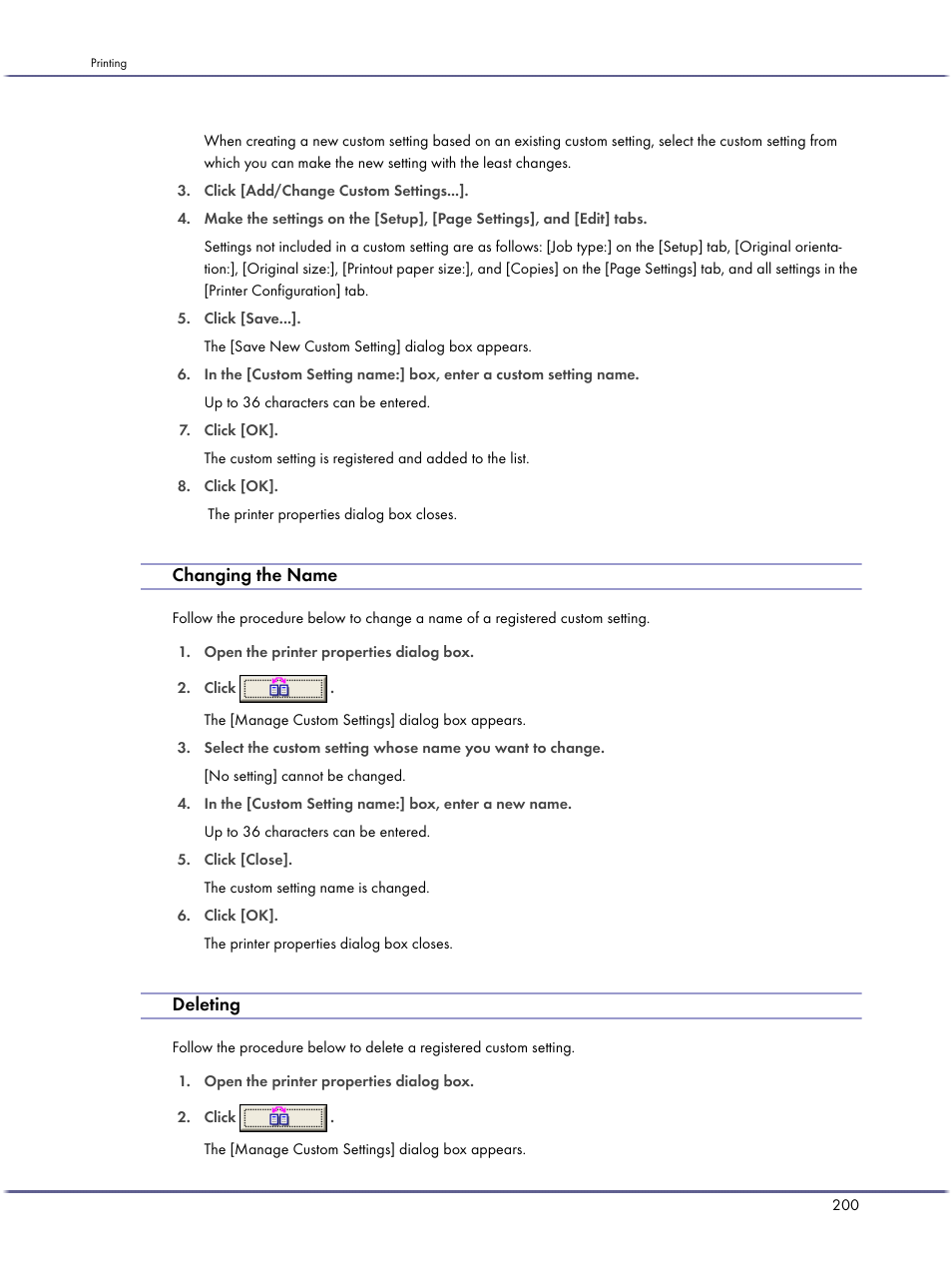 Changing the name, Deleting | Ricoh BY1000 User Manual | Page 200 / 250