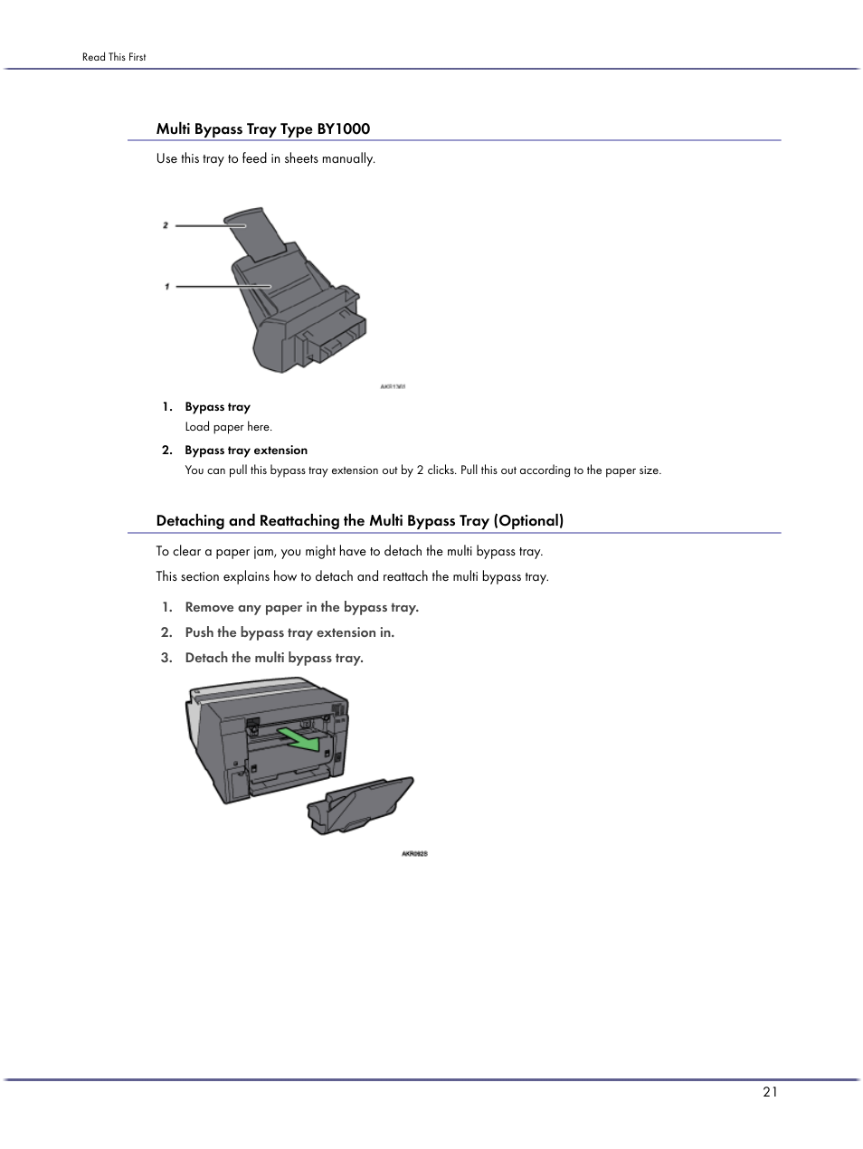 Multi bypass tray type by1000 | Ricoh BY1000 User Manual | Page 21 / 250