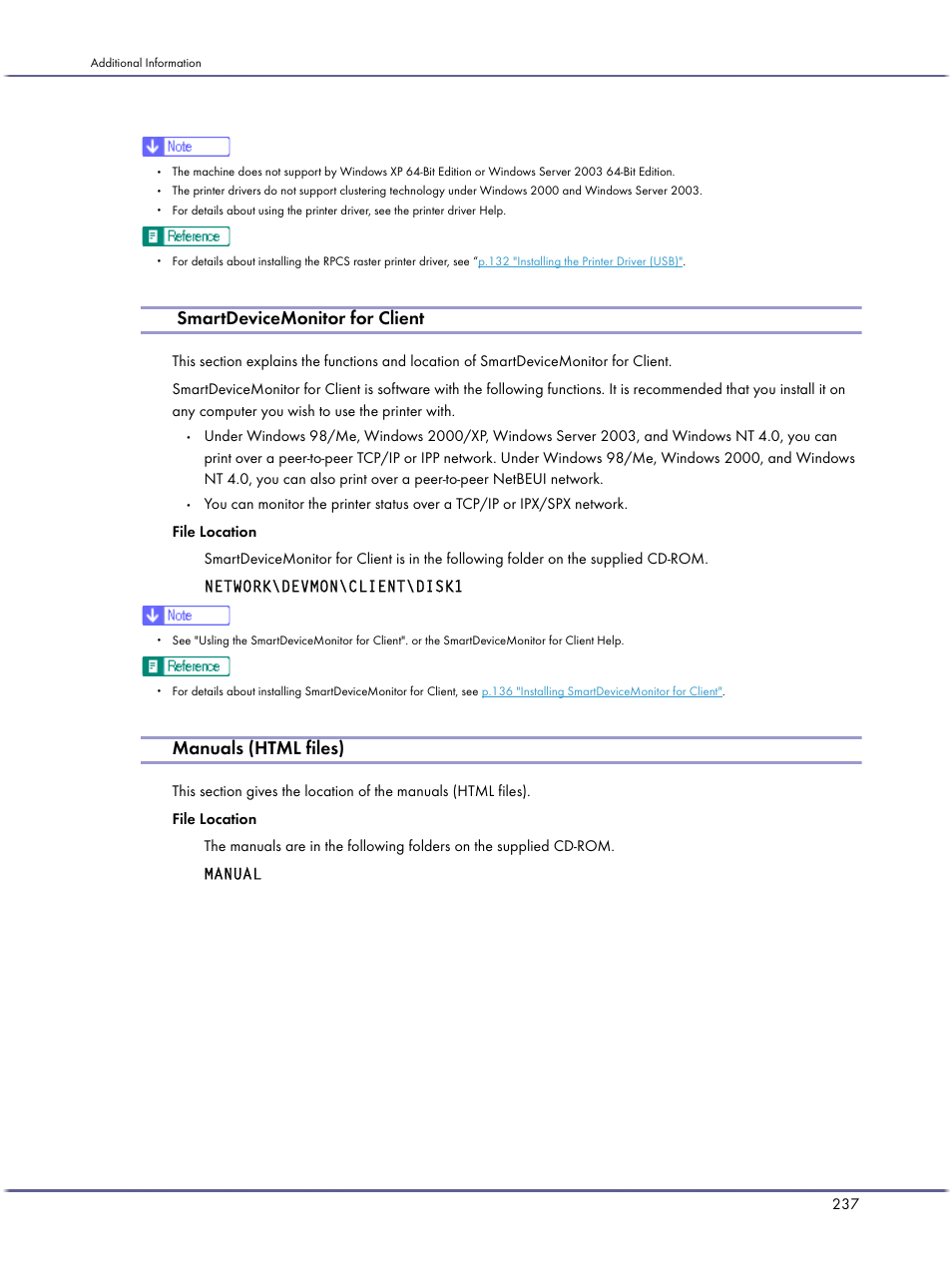 Smartdevicemonitor for client, Manuals (html files) | Ricoh BY1000 User Manual | Page 237 / 250