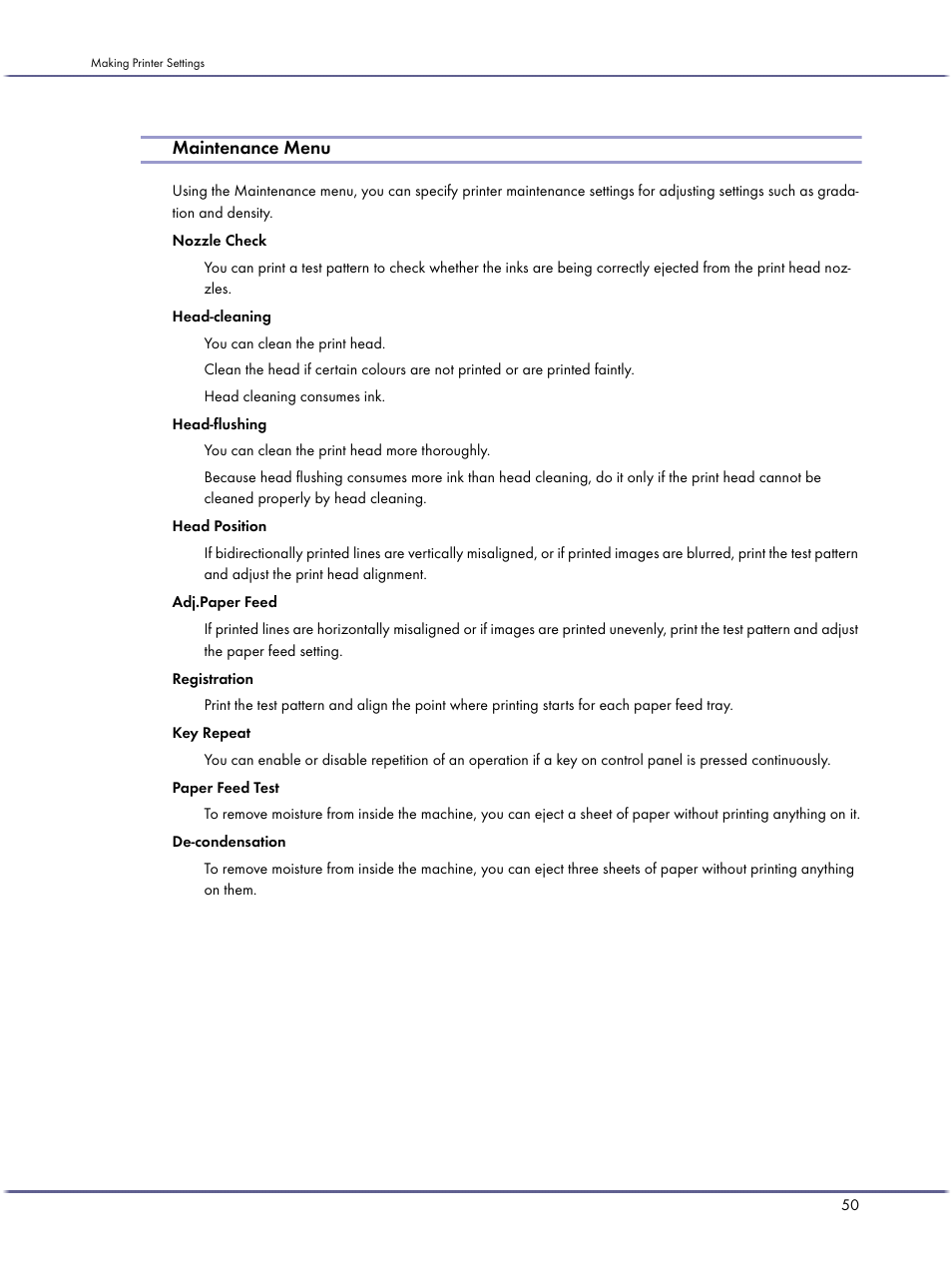 Maintenance menu | Ricoh BY1000 User Manual | Page 50 / 250