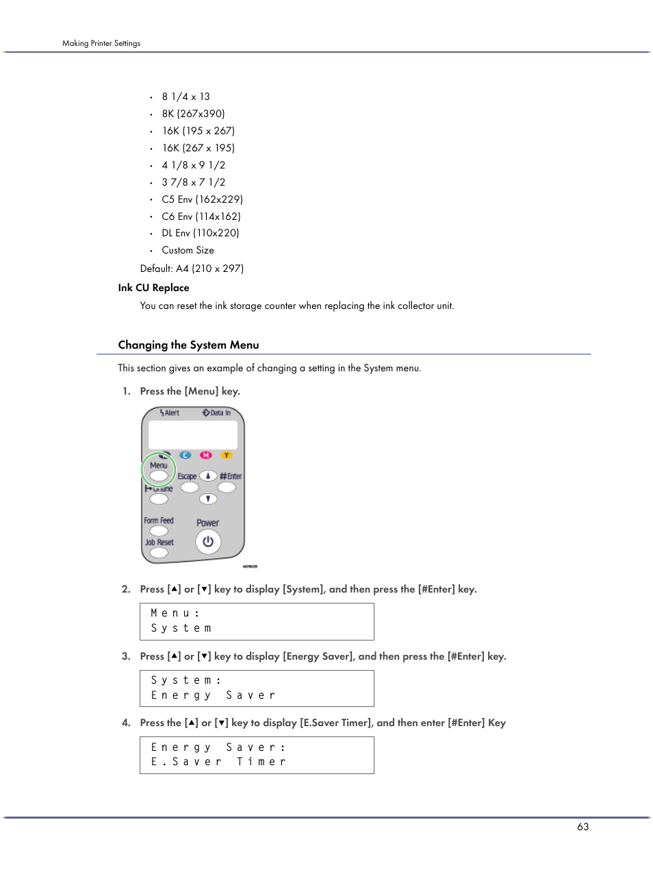 Changing the system menu | Ricoh BY1000 User Manual | Page 63 / 250