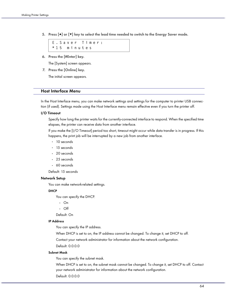 Host interface menu | Ricoh BY1000 User Manual | Page 64 / 250