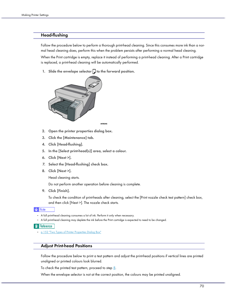 Head-flushing, Adjust print-head positions | Ricoh BY1000 User Manual | Page 70 / 250