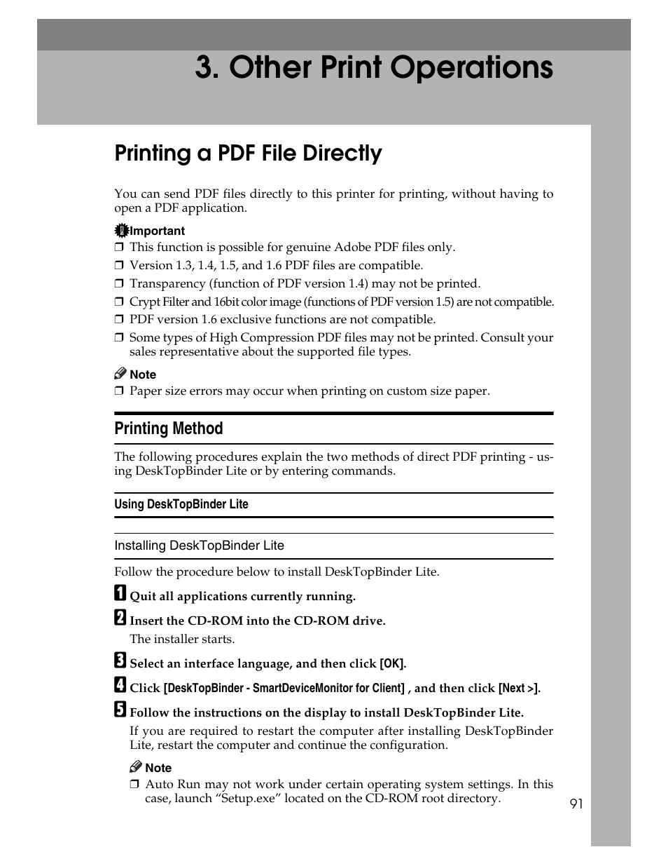 Other print operations, Printing a pdf file directly, Printing method | Using desktopbinder lite | Ricoh 220-240 V User Manual | Page 101 / 370