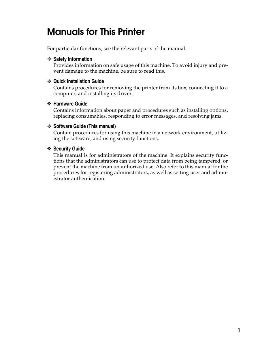 Manuals for this printer | Ricoh 220-240 V User Manual | Page 11 / 370