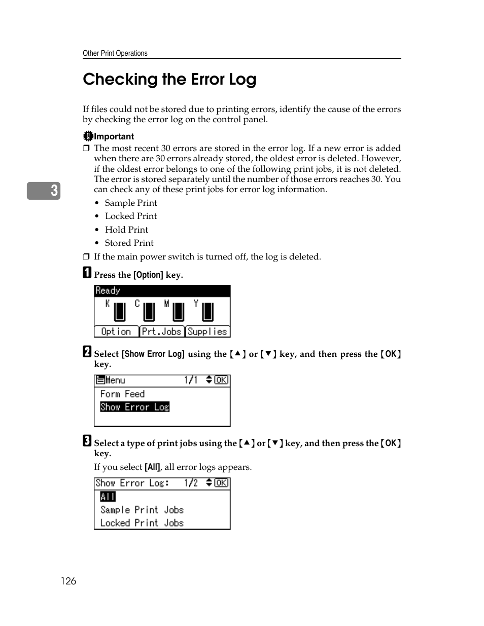 Checking the error log, 3checking the error log | Ricoh 220-240 V User Manual | Page 136 / 370