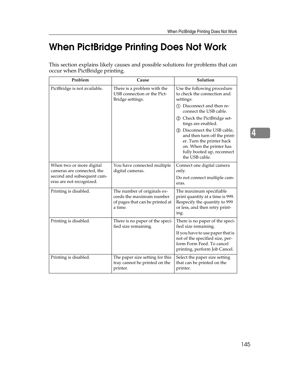 When pictbridge printing does not work, 4when pictbridge printing does not work | Ricoh 220-240 V User Manual | Page 155 / 370