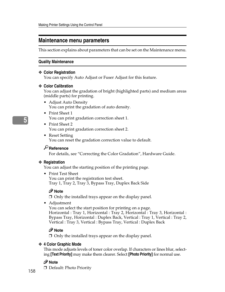 Maintenance menu parameters, Quality maintenance | Ricoh 220-240 V User Manual | Page 168 / 370