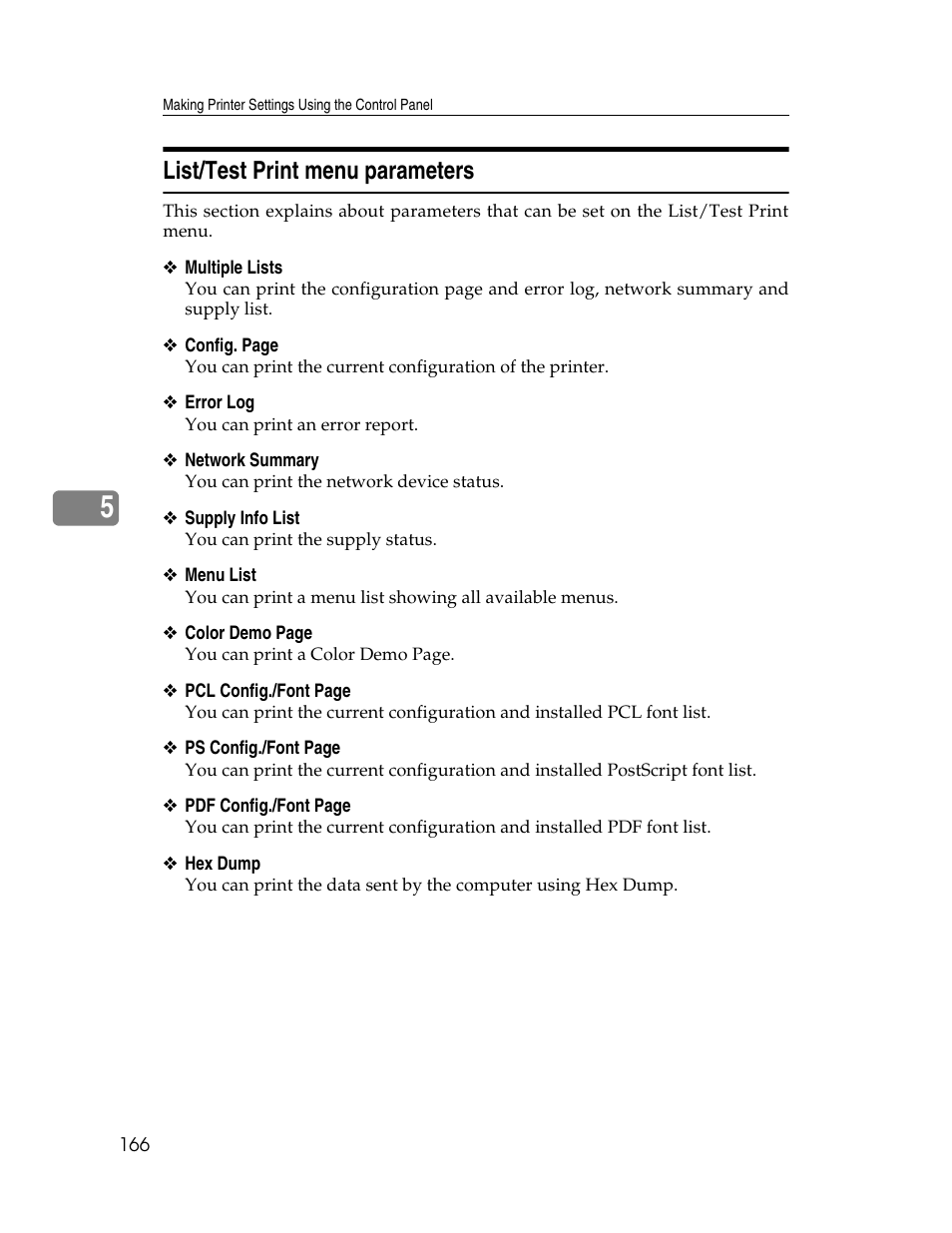 List/test print menu parameters | Ricoh 220-240 V User Manual | Page 176 / 370