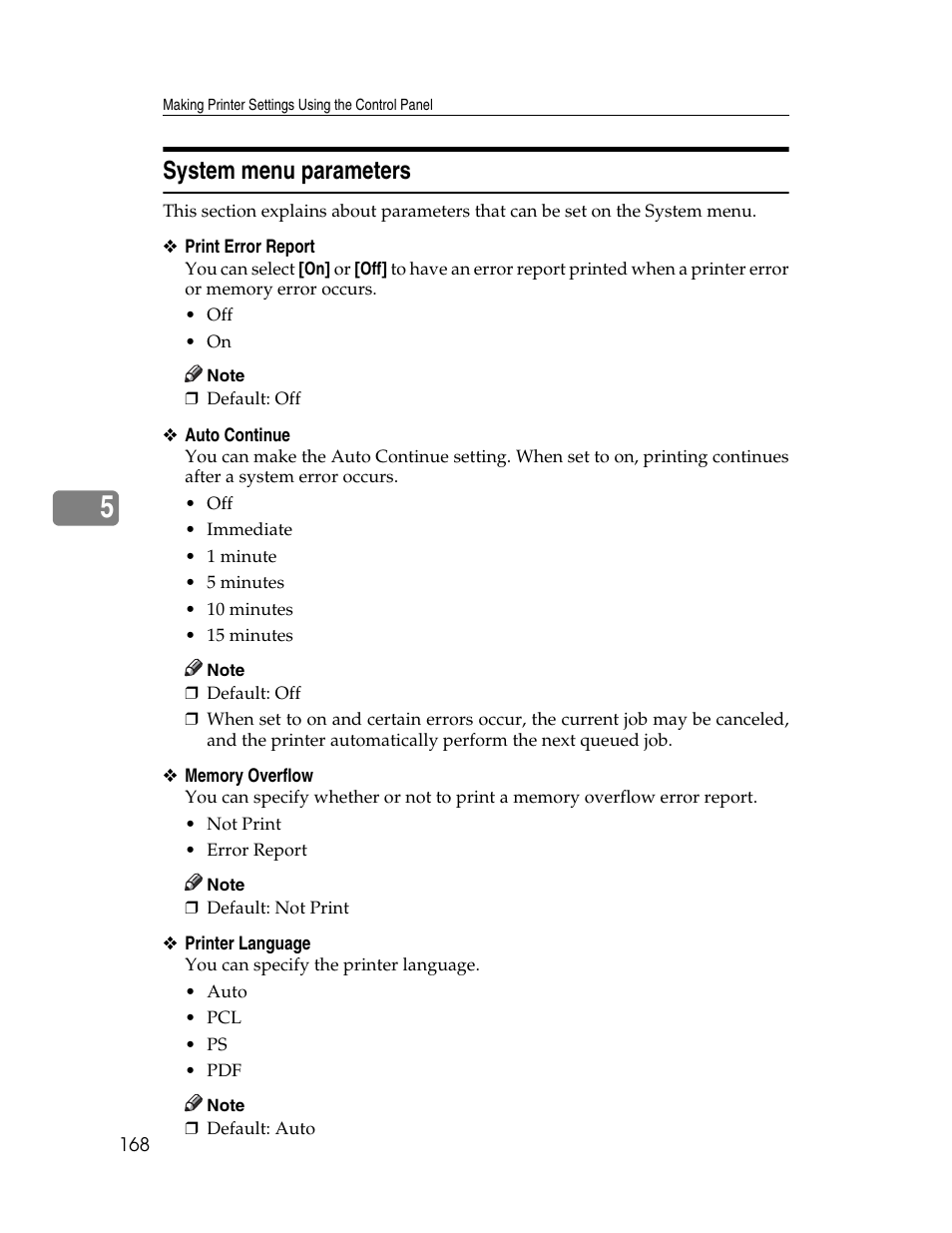 System menu parameters, E p.168 “system menu parameters | Ricoh 220-240 V User Manual | Page 178 / 370