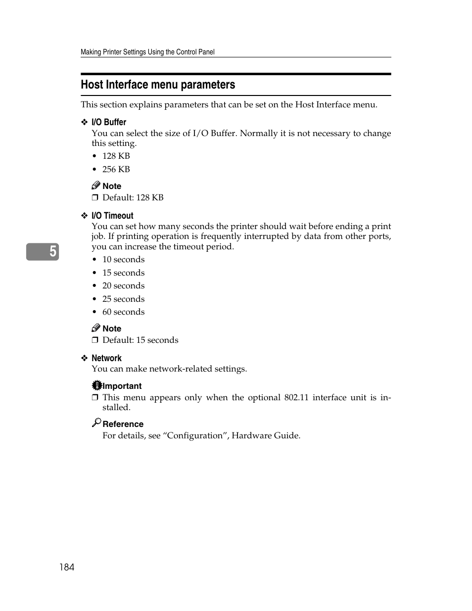 Host interface menu parameters, S, see p.184 “host interface menu parameters | Ricoh 220-240 V User Manual | Page 194 / 370