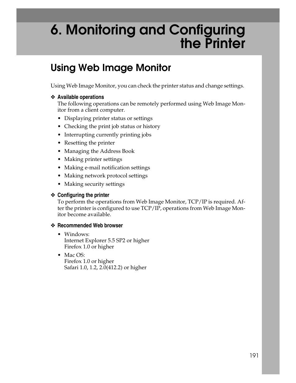 Monitoring and configuring the printer, Using web image monitor | Ricoh 220-240 V User Manual | Page 201 / 370