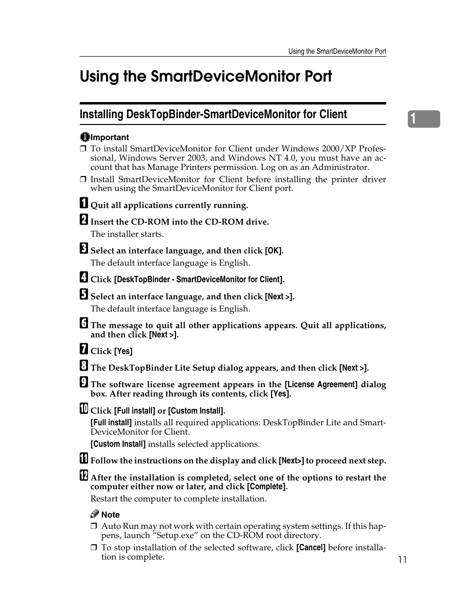 Using the smartdevicemonitor port, See p.11 “using the smartdevicemonitor, Port | 1using the smartdevicemonitor port | Ricoh 220-240 V User Manual | Page 21 / 370