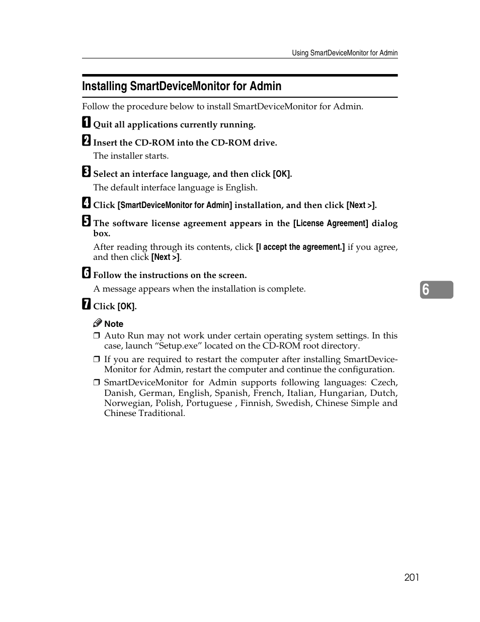 Installing smartdevicemonitor for admin | Ricoh 220-240 V User Manual | Page 211 / 370