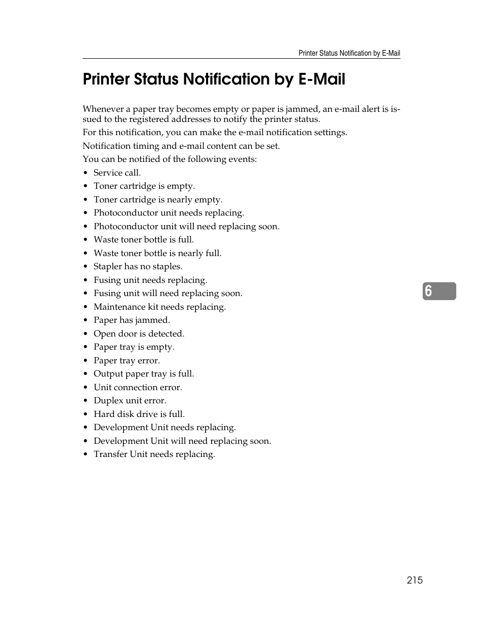 Printer status notification by e-mail, 6printer status notification by e-mail | Ricoh 220-240 V User Manual | Page 225 / 370