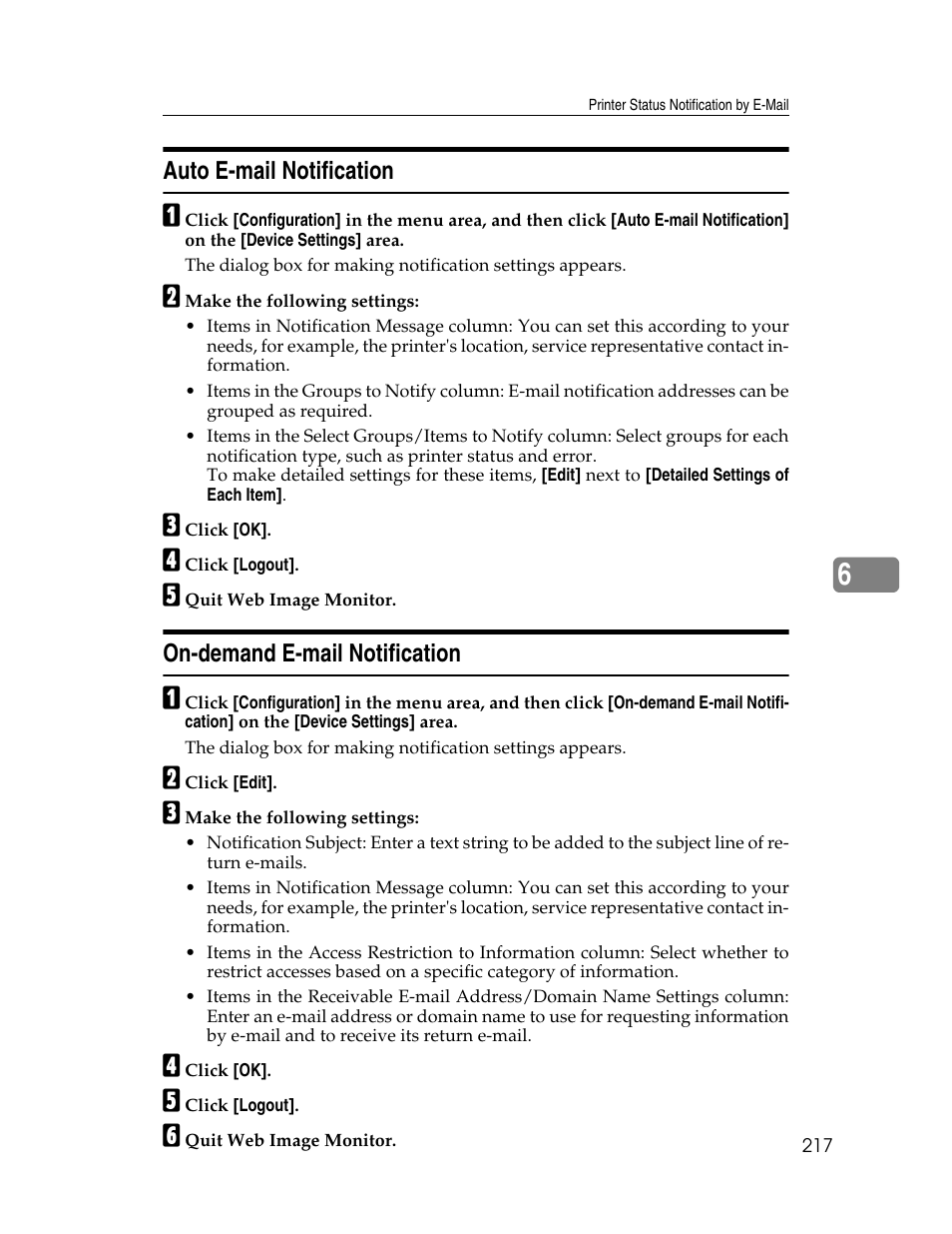 Auto e-mail notification, On-demand e-mail notification | Ricoh 220-240 V User Manual | Page 227 / 370