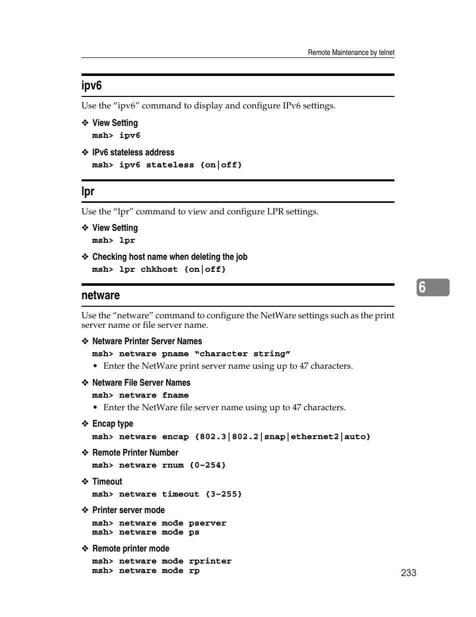 Ipv6, Netware, Ipv6 lpr netware | Ricoh 220-240 V User Manual | Page 243 / 370