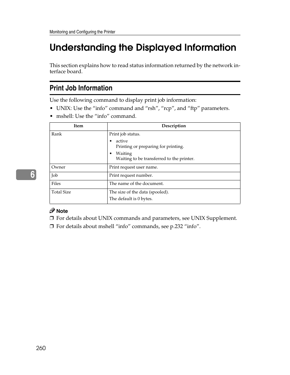 Understanding the displayed information, Print job information, 6understanding the displayed information | Ricoh 220-240 V User Manual | Page 270 / 370