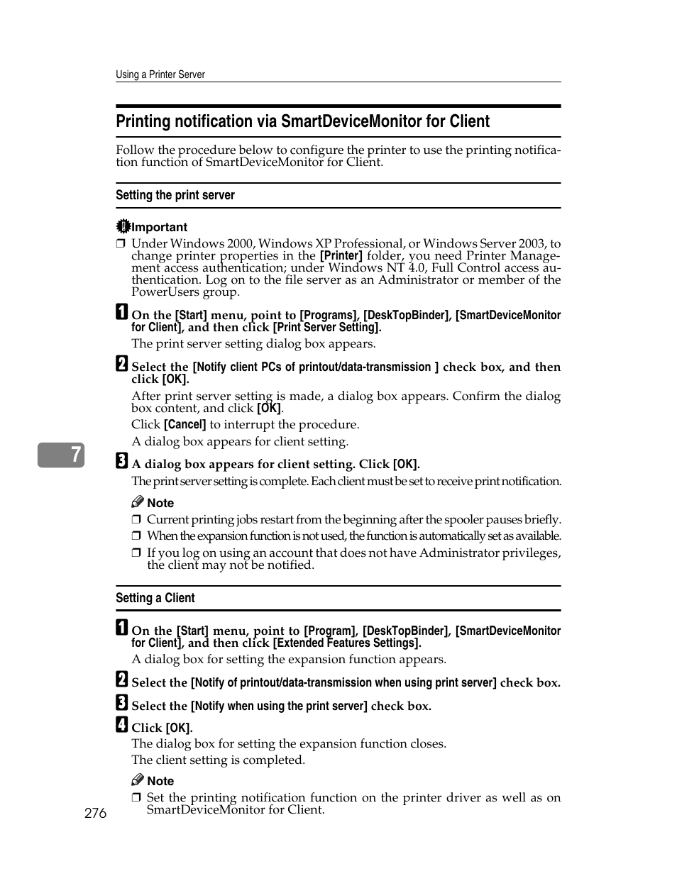 Setting the print server, Setting a client | Ricoh 220-240 V User Manual | Page 286 / 370