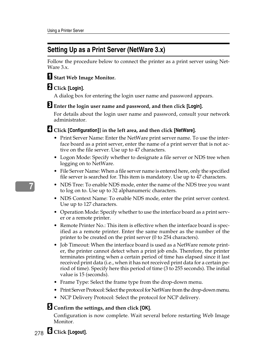 Setting up as a print server (netware 3.x) | Ricoh 220-240 V User Manual | Page 288 / 370