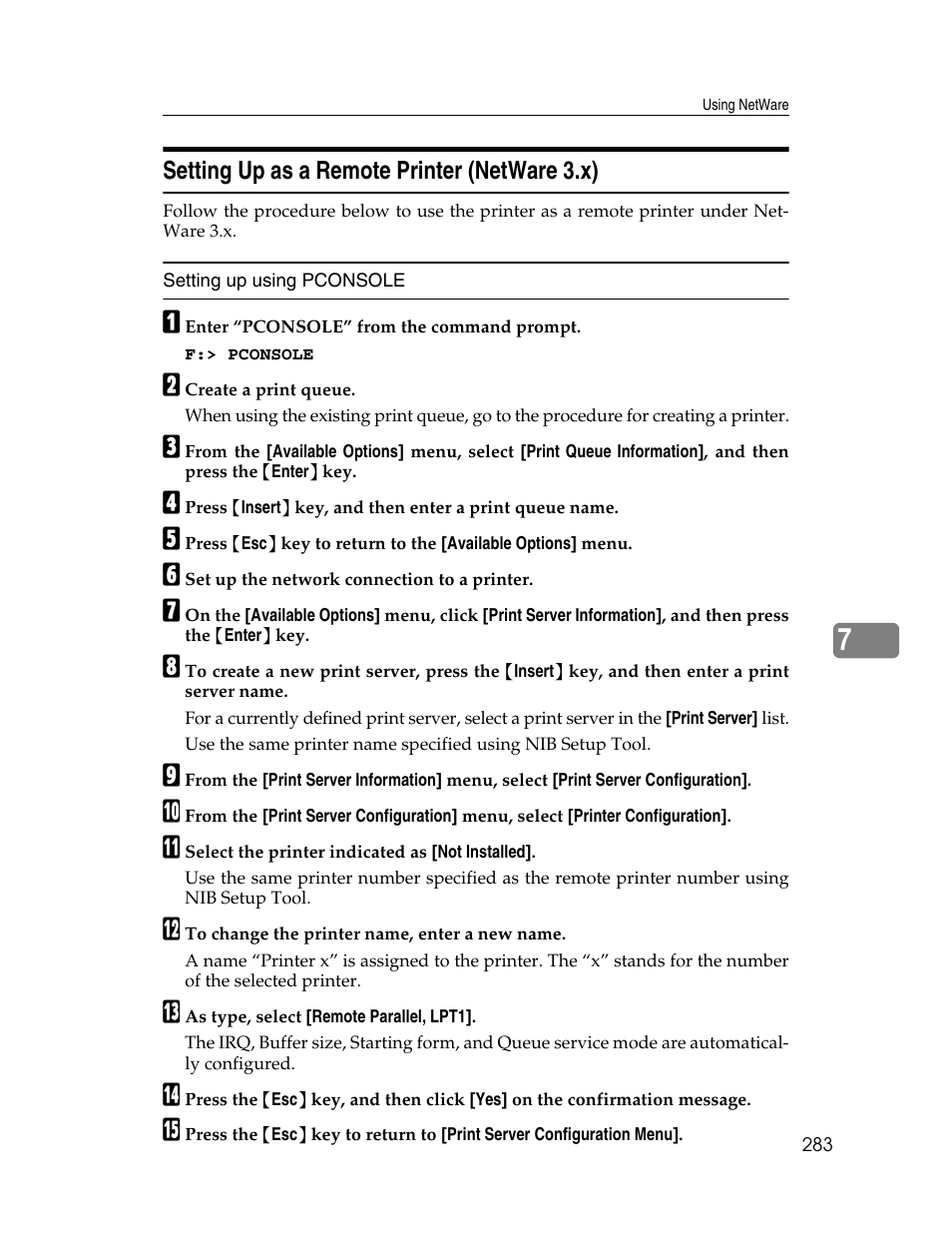 Setting up as a remote printer (netware 3.x) | Ricoh 220-240 V User Manual | Page 293 / 370