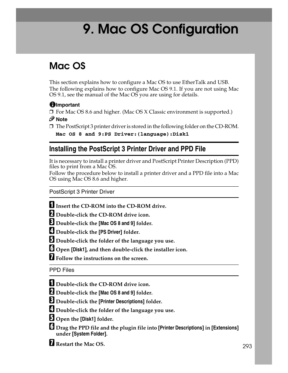Mac os configuration, Mac os | Ricoh 220-240 V User Manual | Page 303 / 370