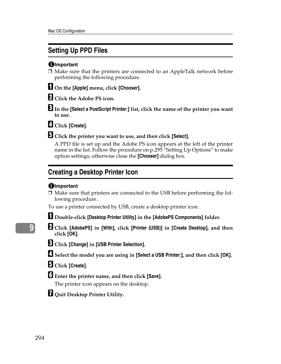 Setting up ppd files, Creating a desktop printer icon | Ricoh 220-240 V User Manual | Page 304 / 370