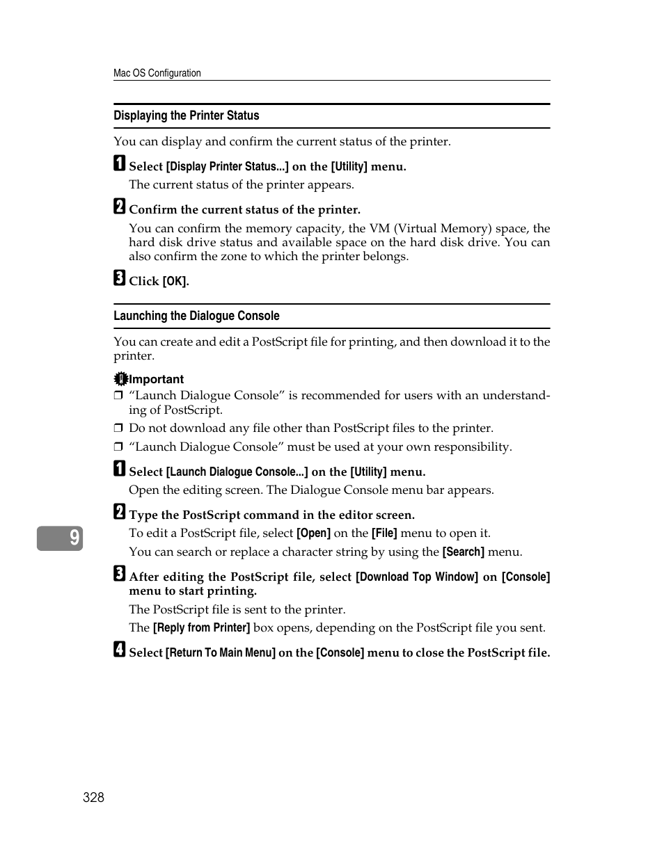 Displaying the printer status, Launching the dialogue console | Ricoh 220-240 V User Manual | Page 338 / 370