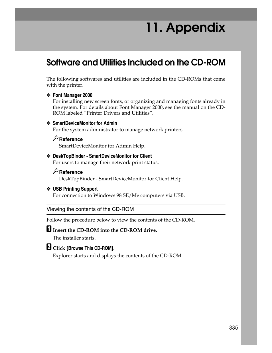 Appendix, Software and utilities included on the cd-rom | Ricoh 220-240 V User Manual | Page 345 / 370