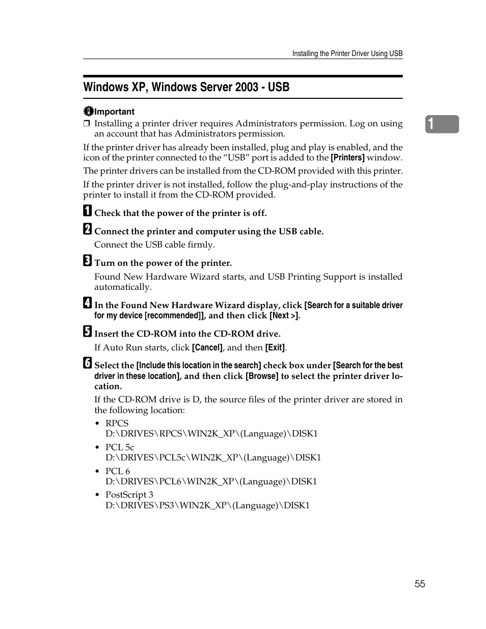 Windows xp, windows server 2003 - usb | Ricoh 220-240 V User Manual | Page 65 / 370