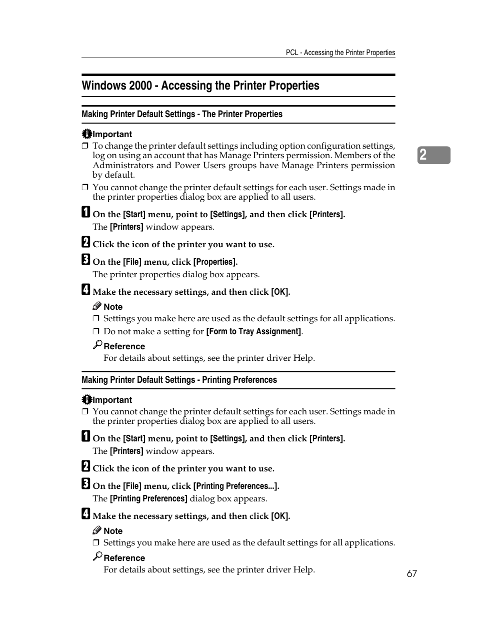 Windows 2000 - accessing the printer properties | Ricoh 220-240 V User Manual | Page 77 / 370