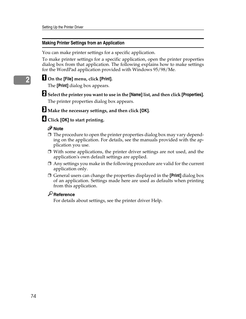 Making printer settings from an application | Ricoh 220-240 V User Manual | Page 84 / 370