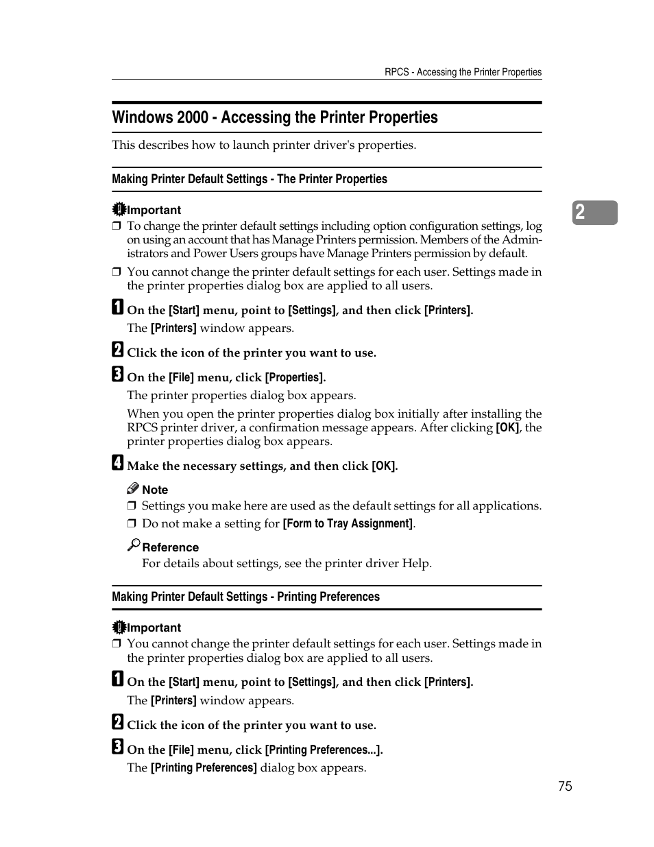 Windows 2000 - accessing the printer properties | Ricoh 220-240 V User Manual | Page 85 / 370