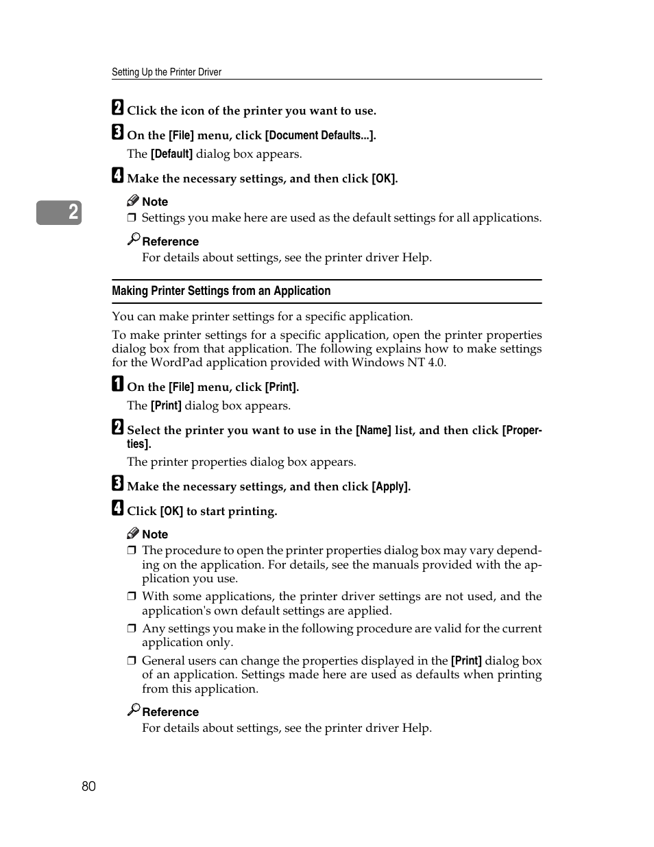 Making printer settings from an application | Ricoh 220-240 V User Manual | Page 90 / 370