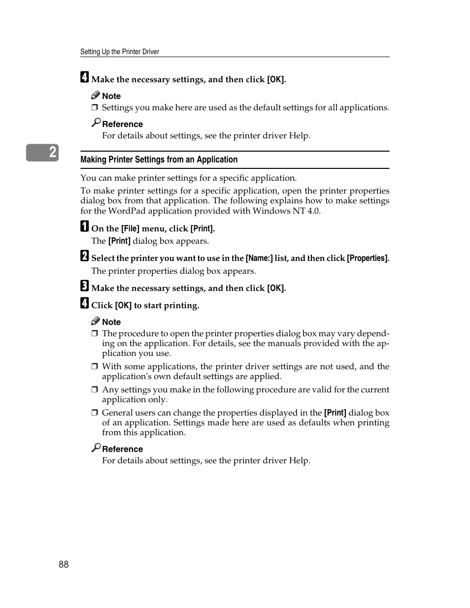 Making printer settings from an application | Ricoh 220-240 V User Manual | Page 98 / 370