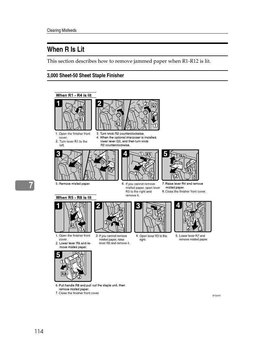 When r is lit, 3,000 sheet-50 sheet staple finisher, P.114 “when r is lit | Ricoh Aficio 8060 User Manual | Page 122 / 144