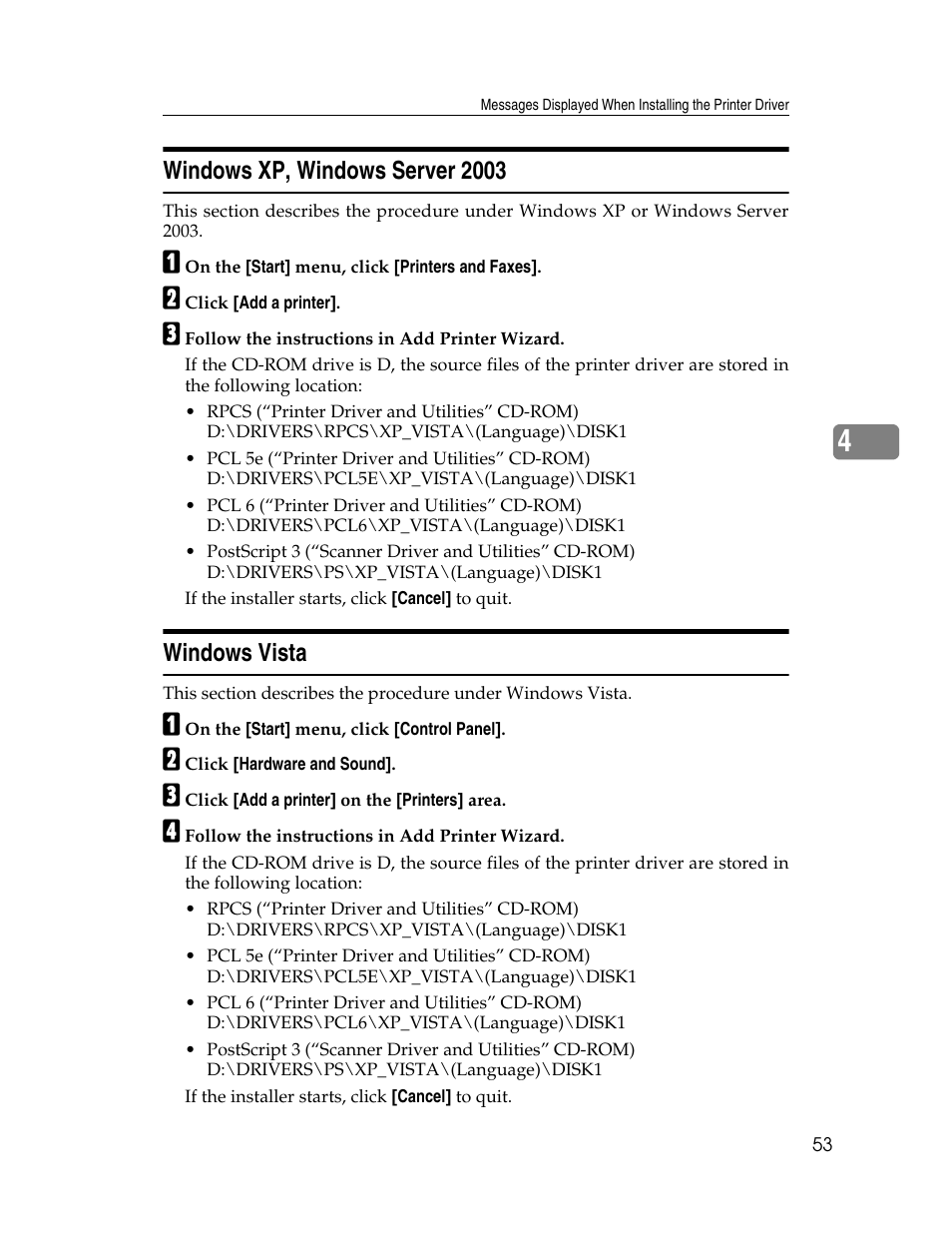 Windows xp, windows server 2003, Windows vista, Windows xp, windows server 2003 windows vista | Ricoh Aficio 8060 User Manual | Page 61 / 144