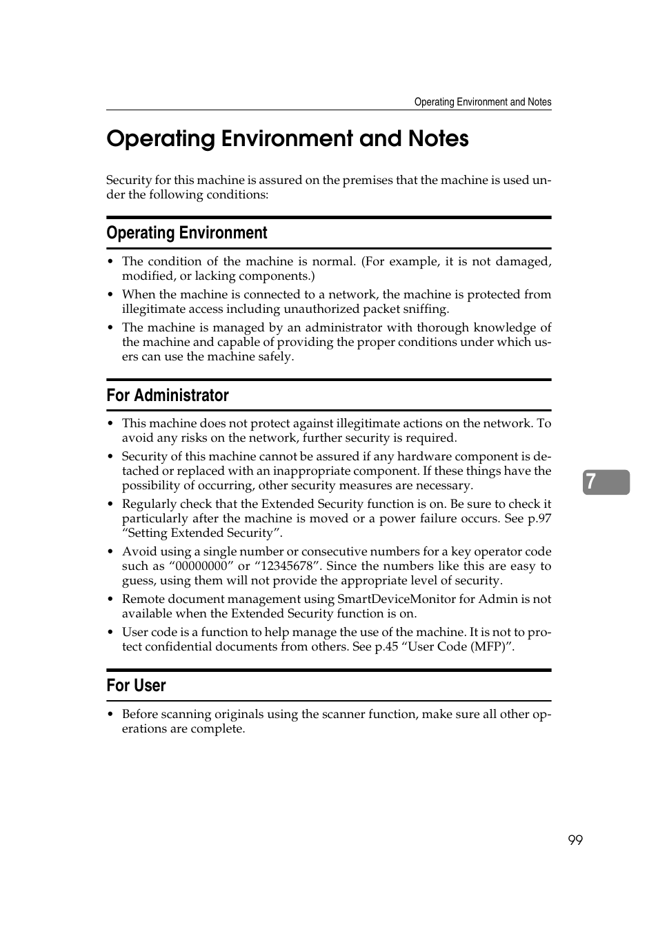 Operating environment and notes, Operating environment, For administrator | For user, Operating environment for administrator for user | Ricoh Aficio 2018D User Manual | Page 111 / 814