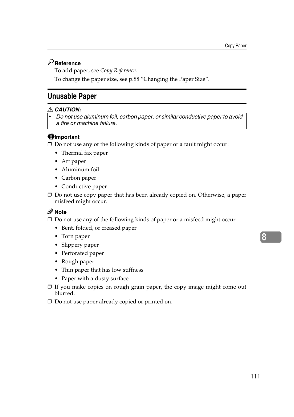 Unusable paper | Ricoh Aficio 2018D User Manual | Page 123 / 814