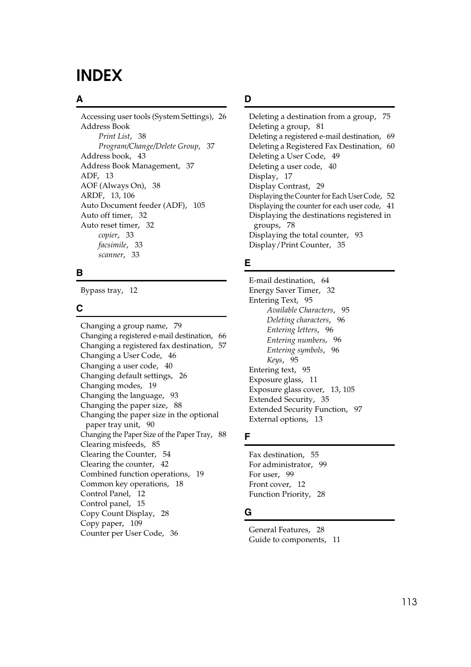 Index | Ricoh Aficio 2018D User Manual | Page 125 / 814